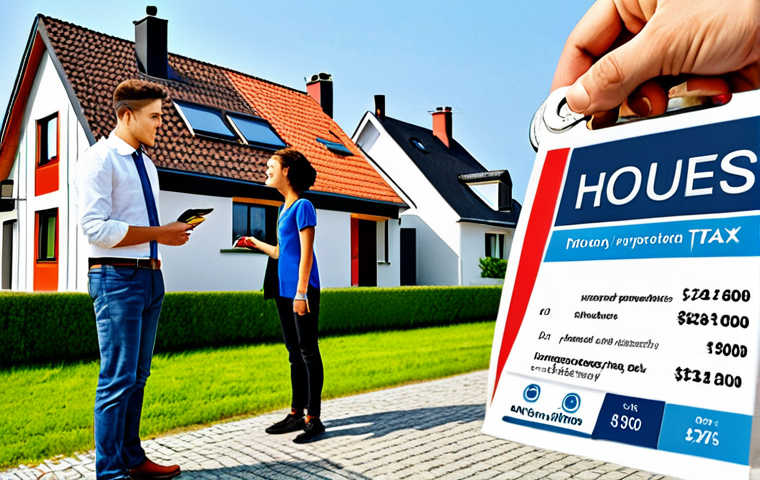 Buying a Home - Keys and Taxes**

"A young couple receiving keys to their new, modest house in a suburban neighborhood in Flanders, Belgium. In the foreground, a stylized graphic showing the breakdown of costs associated with buying a home, with emphasis on 'Registro Impuesto' (registration tax). They are fully clothed in appropriate attire, safe for work, family-friendly, perfect anatomy, natural proportions, professional photograph, high quality."

**