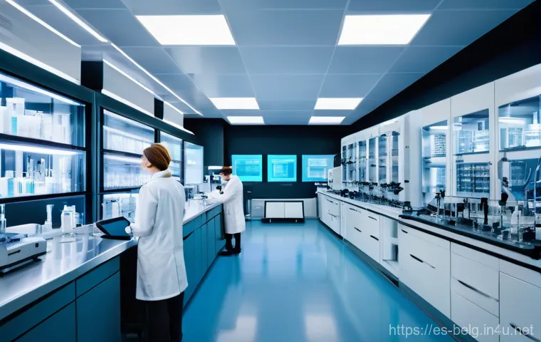 벨기에 경제 구조 - **Prompt:** A dynamic, wide-angle shot of a cutting-edge pharmaceutical research laboratory in Belgi...