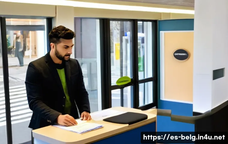 벨기에 거주 허가 - **Prompt:** A vibrant, welcoming scene inside a modern Belgian municipal office (Ayuntamiento). A yo...