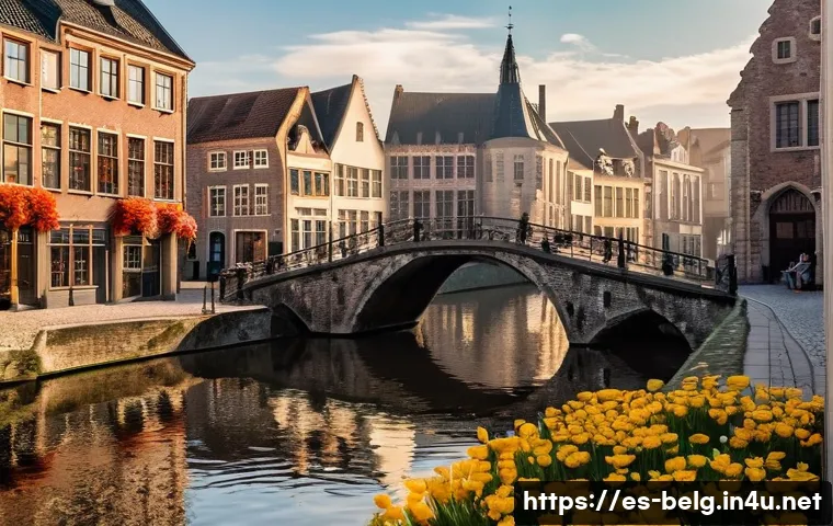 벨기에 관광지 - **"A picturesque medieval town in Belgium, reminiscent of Bruges or Ghent, bathed in the soft glow o...