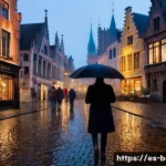 벨기에 날씨 및 기후 - **Prompt:** A stylish person, bundled in a chic, waterproof trench coat over a sweater and dark pant...