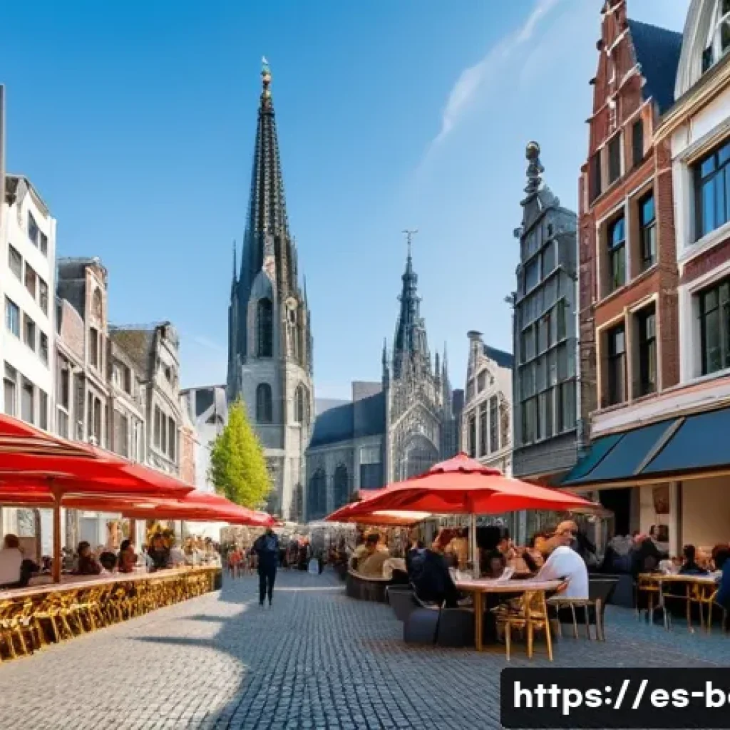벨기에 플랑드르 지역 - A lively street scene in Antwerp featuring cobblestone streets and a blend of historic and modern ar...