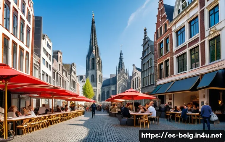 벨기에 플랑드르 지역 - A lively street scene in Antwerp featuring cobblestone streets and a blend of historic and modern ar...