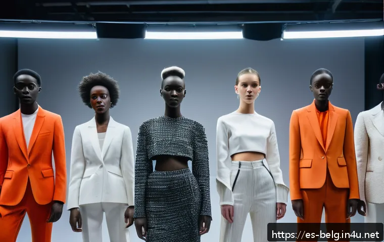 벨기에 패션 산업 - A contemporary Belgian fashion designer studio showcasing a bold, experimental collection blending t...